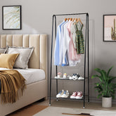 HAOYYE 2-Tier Black Metal Garment Rack with Hanging Rod and Lower Storage Shelf, Freestanding Clothes Organizer for Bedroom Entryway Laundry Room Space-Saving Design